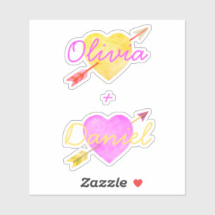 Sticker Aquarelle Coeurs Flèches Bright Valentine Love