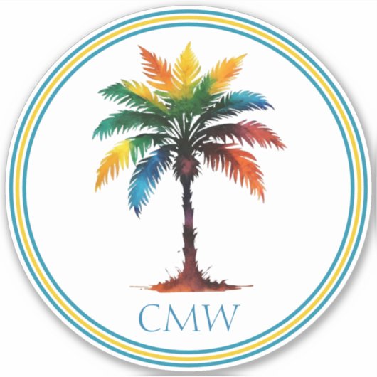 Sticker Aquarelle colorée Palm Tree Monogramme (Devant)