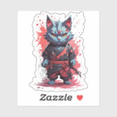 Sticker Aquarelle cool Gris Ninja Chat Guerrier (Feuille)