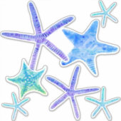 Sticker Aquarelle Côtière Océan Bleu Purple Starfish Art (Devant)