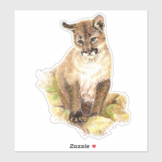 Sticker Aquarelle Cougar, Puma, Mountain Lion Cube Animal (Feuille)