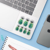 Sticker Aquarelle couleur ananas Art Green Set (Ordinateur portable avec iPhone)