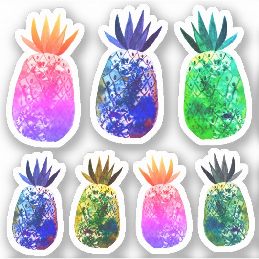Sticker Aquarelle couleur ananas jeu de variétés Art (Devant)