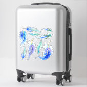 Sticker Aquarelle couleur plumes Aqua bleu violet vert (Sur valise)