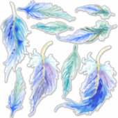Sticker Aquarelle couleur plumes Aqua bleu violet vert (Devant)