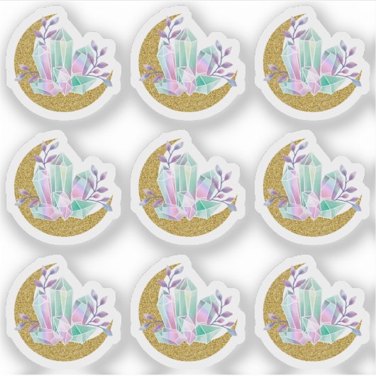 Sticker Aquarelle Crystals & Gold Sparkle Crescent Moon (Devant)