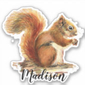 Sticker Aquarelle Cute Écureuil rouge Nom personnalisé de (Devant)