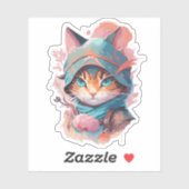 Sticker Aquarelle Cute Hoded Ninja Chat (Feuille)
