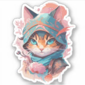 Sticker Aquarelle Cute Hoded Ninja Chat (Devant)