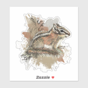 Sticker Aquarelle Cute Little Chipmunk Animal Wildlife