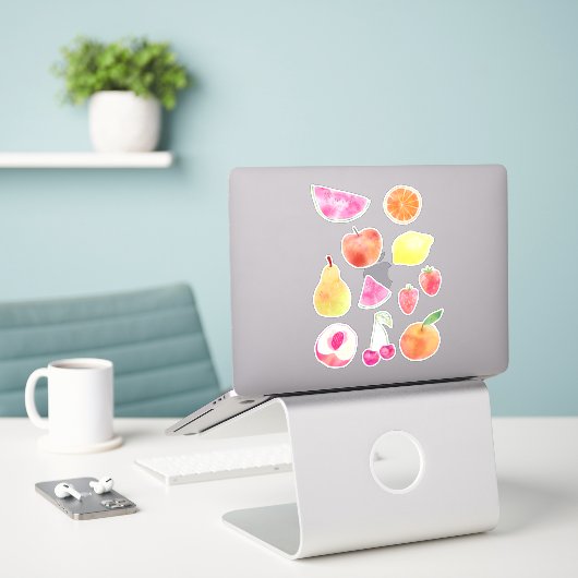 Sticker Aquarelle de fruits frais (Ordinateur portable sur le bureau)
