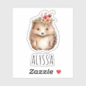 Sticker Aquarelle de Hérisson floral (Feuille)