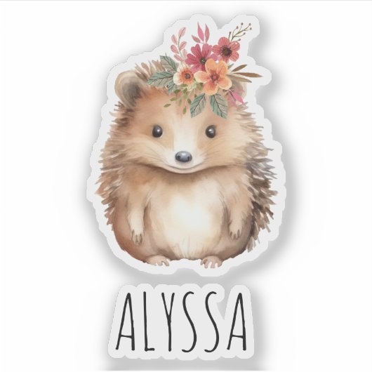 Sticker Aquarelle de Hérisson floral (Devant)