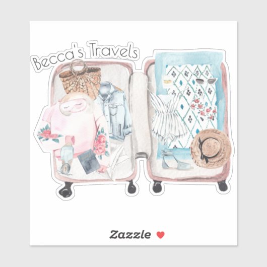 Sticker Aquarelle de la valise Travel Adventure (Feuille)
