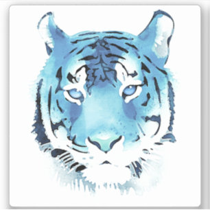 Sticker Aquarelle de tête de tigre bleu