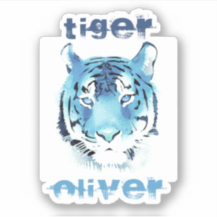 Sticker Aquarelle de tête de tigre bleu Nom