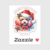 Sticker Aquarelle douce Poodé et voeux de Noël (Feuille)