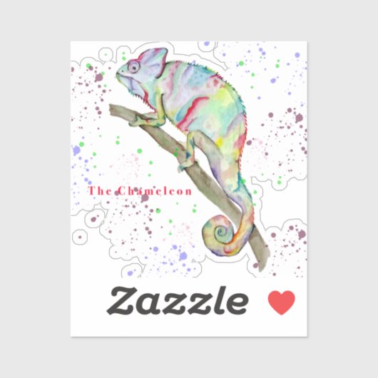 Sticker Aquarelle drôle caméléon (Feuille)