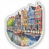 Sticker Aquarelle du canal d'Amsterdam (Devant)
