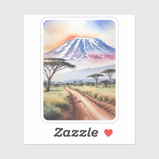 Sticker Aquarelle du Mont Kilimandjaro Tanzanie (Feuille)