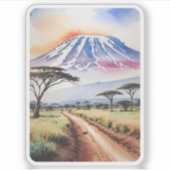 Sticker Aquarelle du Mont Kilimandjaro Tanzanie (Devant)