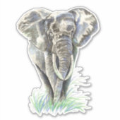 Sticker Aquarelle Eléphant Africain Animal Nature Art (Devant)