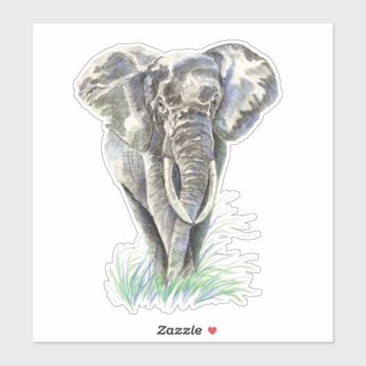 Sticker Aquarelle Eléphant Africain Animal Nature Art (Feuille)