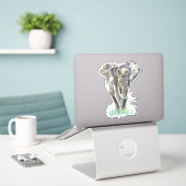 Sticker Aquarelle Eléphant Africain Animal Nature Art (Ordinateur portable sur le bureau)