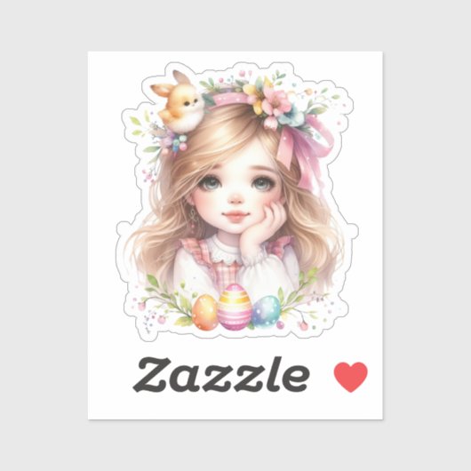 Sticker Aquarelle fille Pâques (Feuille)