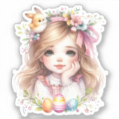 Sticker Aquarelle fille Pâques (Recto)