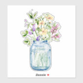 Sticker Aquarelle Fleur Sauvage Posy Bouquet Jar en verre (Feuille)