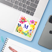Sticker Aquarelle Fleurs Monogrammes (Ordinateur portable avec iPhone)