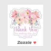 Sticker Aquarelle Fleurs Rose Violet Remerciement (Feuille)