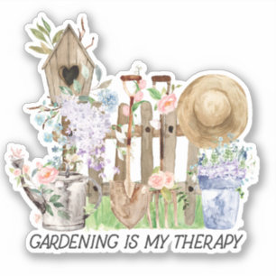Sticker Aquarelle Floral Jardinage Outils et Citation amus