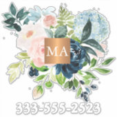 Sticker Aquarelle florale cuivre métallique monogrammé (Devant)