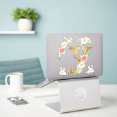 Sticker Aquarelle florale initiale Y Gold Blush Peony Rose (Ordinateur portable sur le bureau)