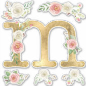 Sticker Aquarelle florale monogramme M Blush Rose blanche (Devant)