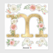 Sticker Aquarelle florale monogramme M Blush Rose blanche (Feuille)