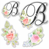 Sticker Aquarelle Florale Script Monogramme Lettre B (Devant)