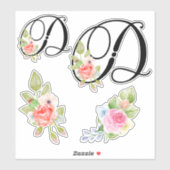 Sticker Aquarelle Florale Script Monogramme Lettre D (Feuille)