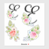 Sticker Aquarelle Florale Script Monogramme lettre E (Feuille)