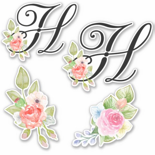 Sticker Aquarelle Florale Script Monogramme Lettre H (Devant)