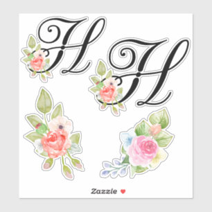 Sticker Aquarelle Florale Script Monogramme Lettre H