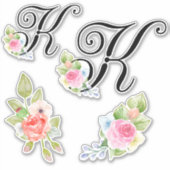 Sticker Aquarelle Florale Script Monogramme Lettre K (Devant)