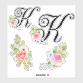 Sticker Aquarelle Florale Script Monogramme Lettre K (Feuille)