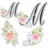 Sticker Aquarelle Florale Script Monogramme Lettre M (Devant)