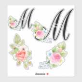 Sticker Aquarelle Florale Script Monogramme Lettre M (Feuille)