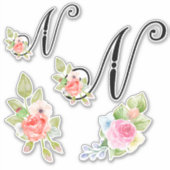 Sticker Aquarelle Florale Script Monogramme Lettre N (Devant)