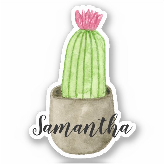 Sticker Aquarelle Flower Cactus Nom du planteur (Devant)