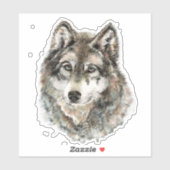 Sticker Aquarelle Gris Loup Faune Animal Nature Art (Feuille)